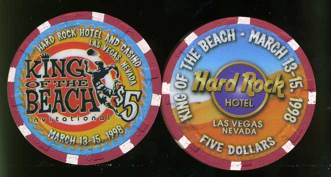 $5 King of the Beach 1998 Hard Rock Las Vegas Casino Chip