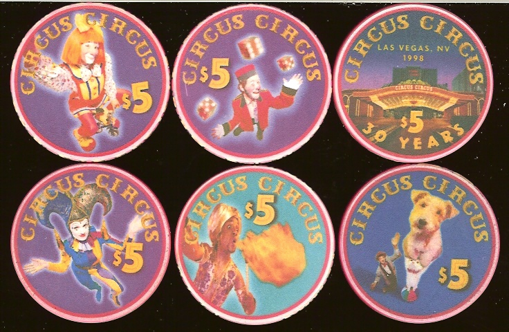 6 $5 Circus Circus 30 years Stacker set