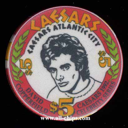 CAE-5cCC $5 Caesars 1993 Celebrity Series David Copperfield