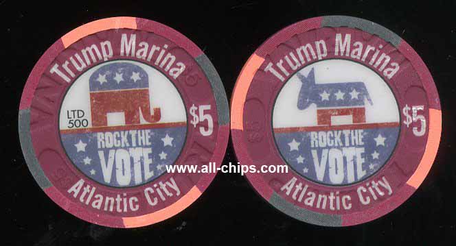 MAR-5ae $5 Marina Rock The Vote 2004 Donald Trump LTD 500