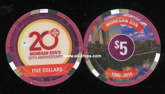 $5 Mohegan Sun 20th Anniversary 1996-2016