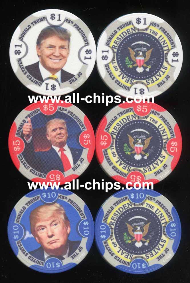 3 Donald Trump POTUS 45 Casino Chips