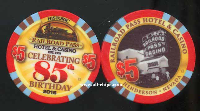 $5 Railroad Pass 85th Birthday 2016 Chip 1 of 5 Bar