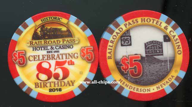 $5 Railroad Pass 85th Birthday 2016 Chip 3 of 5 Sign