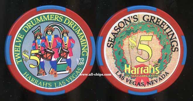 $5 Harrahs Christmas 2002 1 of 12 Twelve Drummers Drumming