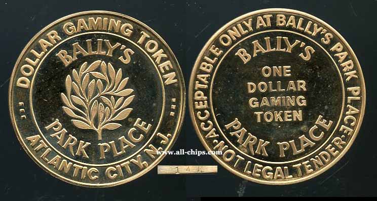 T-BPP-1c RARE 14kt Gold $1 Ballys Park Place Slot Token 