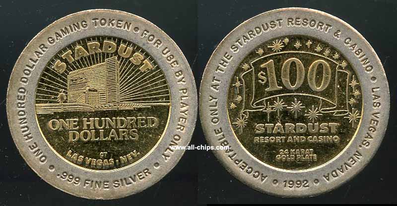 $100 Stardust Token 1992 .999 Silver & 24 Karat Gold Plate