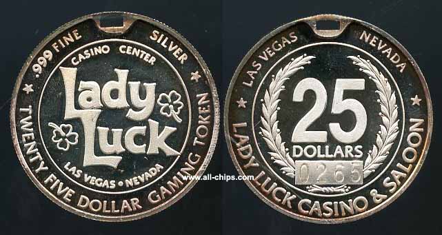 $25 Lady Luck Casino Center & Saloon Slot Token / Key Chain .999 Fine Silver #0265