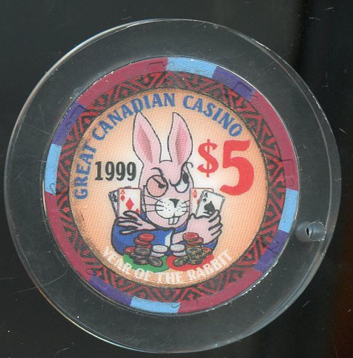 $5 Great Canadian Casino Year of the Rabbit 1999 in Lucite Vancouver, BC