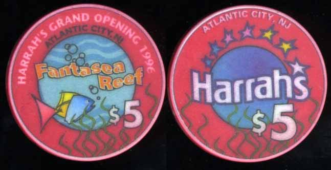 HAR-5e $5 Harrahs Fantasea Reef Grand Opening 1996