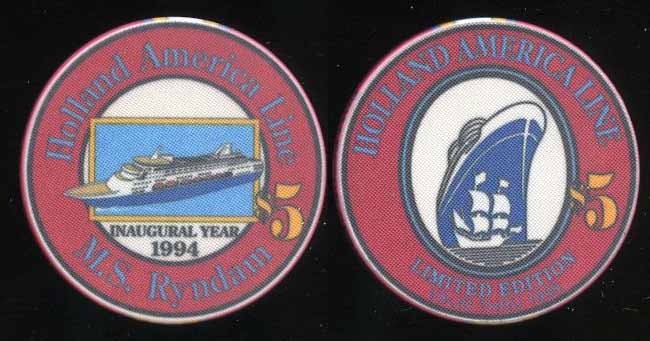$5 Holland America Line M.S. Ryndam Inaugural Year 1994 LE