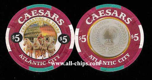 CAE-5af $5 Caesars Uncirculated Celebrating 25 Years Hologram chip 