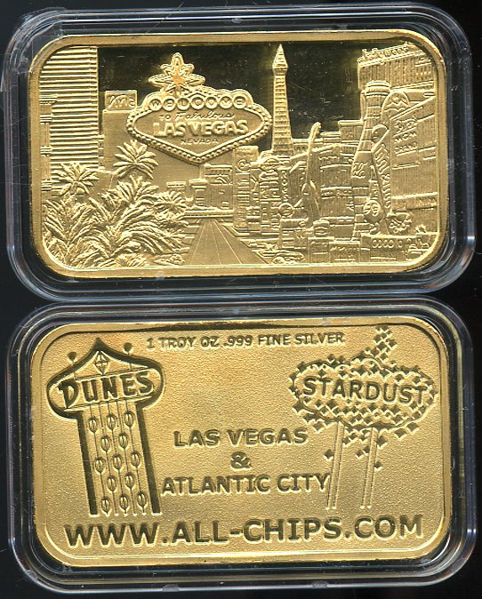 Las Vegas Strip 1 OZ Gold Plated .999 Silver Bar