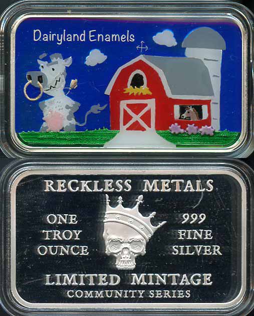 Reckless Metals Community Series 1st is the series Dairyland .999 Fine Silver Bar Enameled