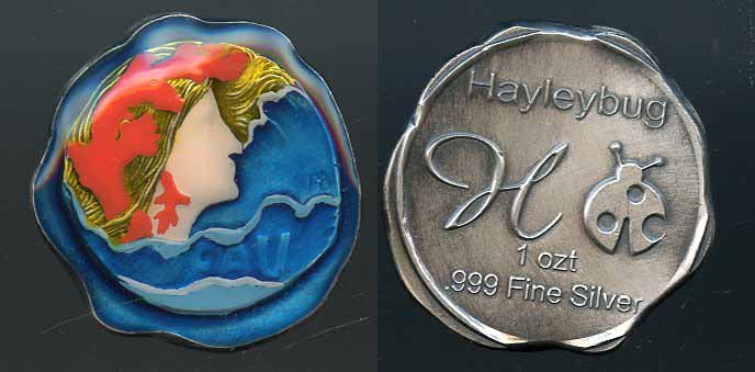 1oz. Hayleybug Water Lady .999 fine silver Enamel 