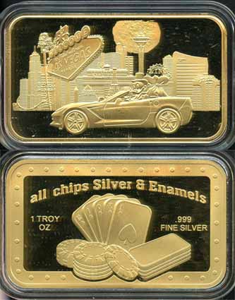 Scroogin' Down the Strip Gold Plated all-chips .999 Fine Silver Bar