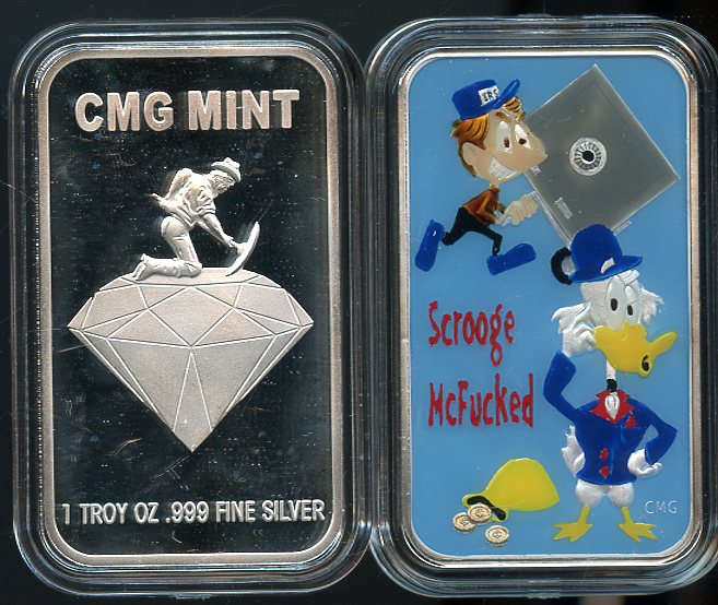 CMG Scrooge McFucked Enameled 1 of 5 1-OZ .999 Fine Silver Proof