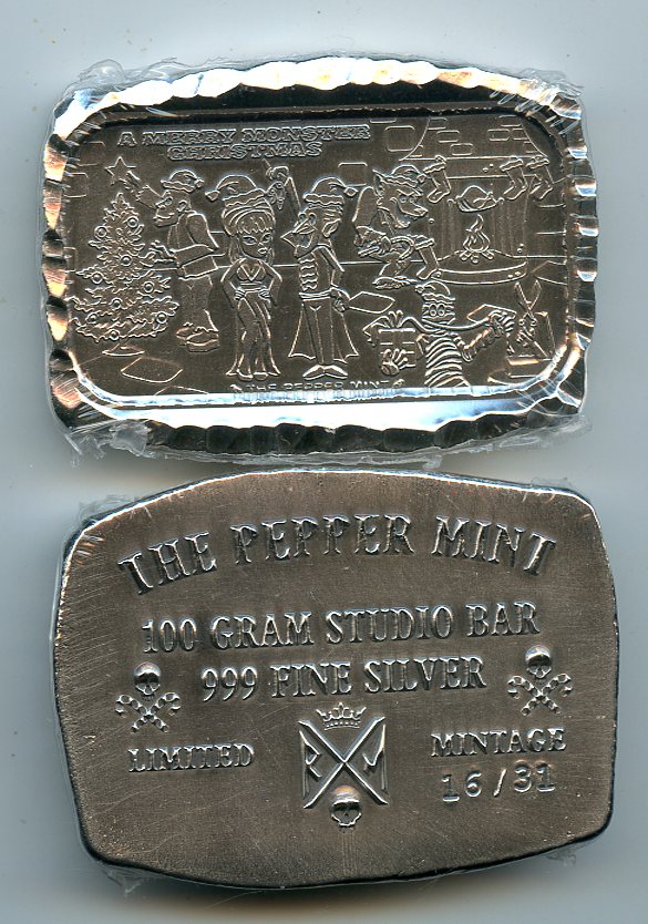 The Pepper Mint Reckless Metals a Merry Monster Christmas 100 Gram Studio Bar #9/31