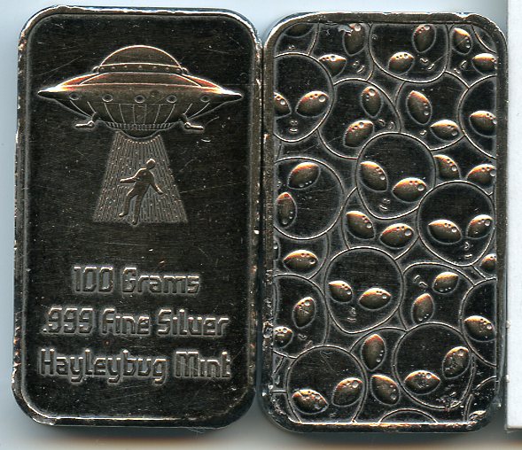 HAYLEYBUG MINT HAYLEYBUG MINT ALIEN SPACESHIP #50/100 100grams of .999 Fine Silver