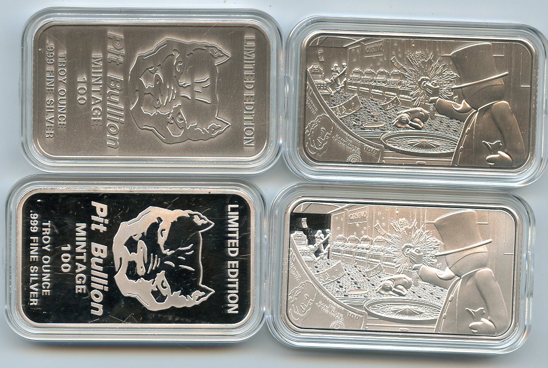 Pit Bullions from The Heist Series. The Casino 2 Bar Matching Set #24/100 2-1 troy oz. .999 Fine Sil