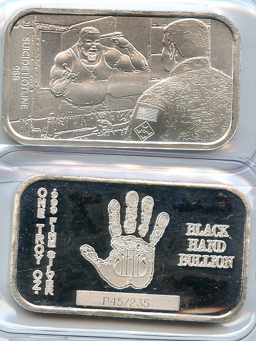 Black Hand Bullion's The Suicide Hotline #'s Vary LMTD to 235 only 1 troy oz. of .999 Fine Silver