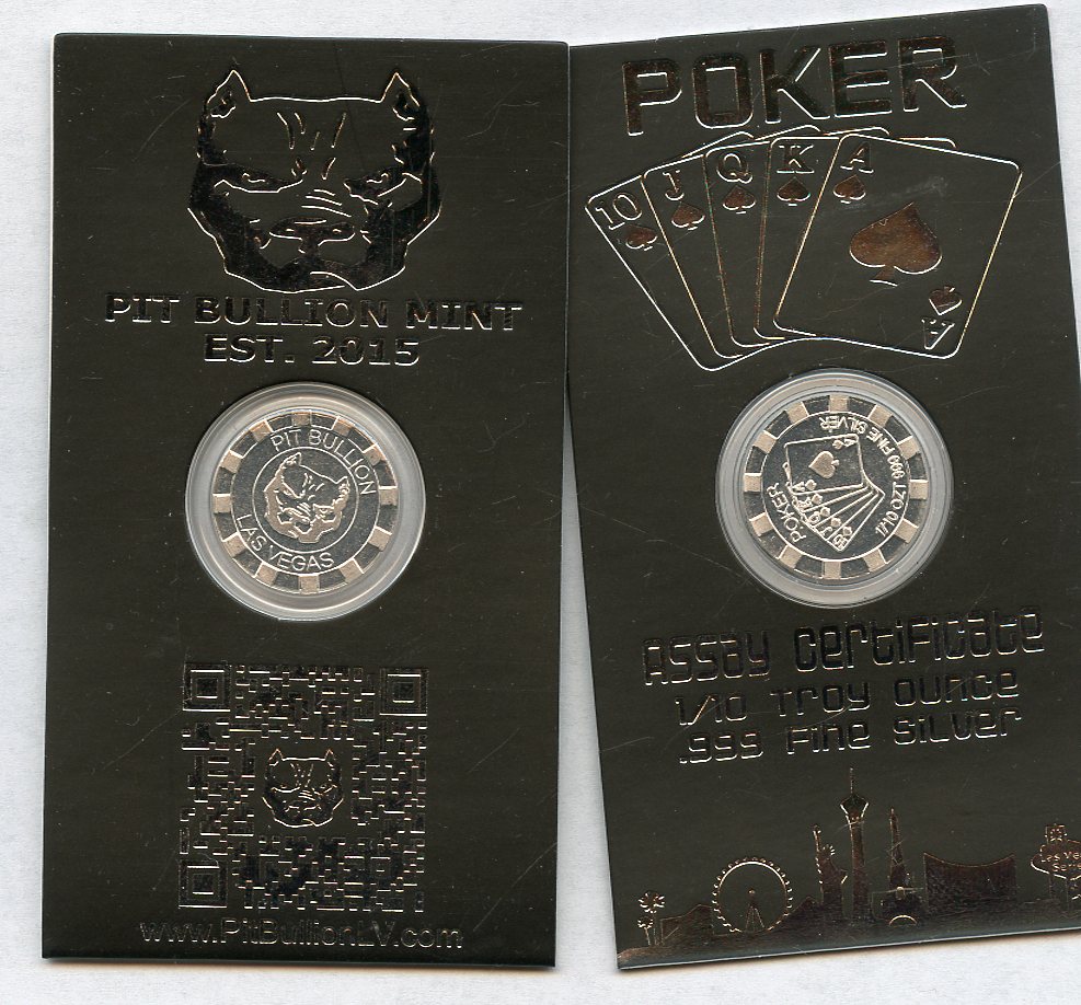 1/10th oz. Pit Bullion Las Vegas Round Silver POKER chip .999 Fine Silver