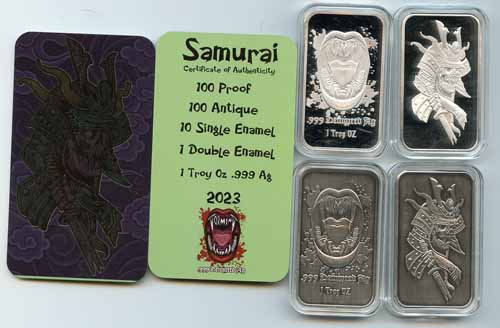 Tormint's Samurai Series MTCH. SET #18 1PR/1ANT 2-1oz .999 Fine Silver