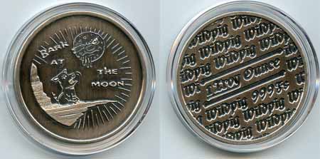 Wild Pig Pours Bark at the Moon round  1 troy oz.999 Fine Silver