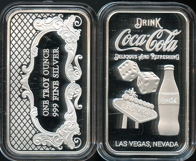 1 OZ Las Vegas Coca Cola Bar .999 Fine Silver