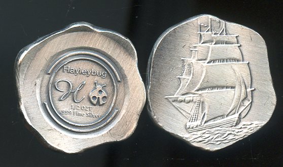 1/2 OZ Hayleybug Pirate Ship .999 Fine silver Round