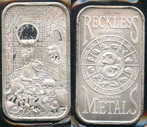 1 oz. Reckless Metals Year of the Rat .999 fine Silver Bar