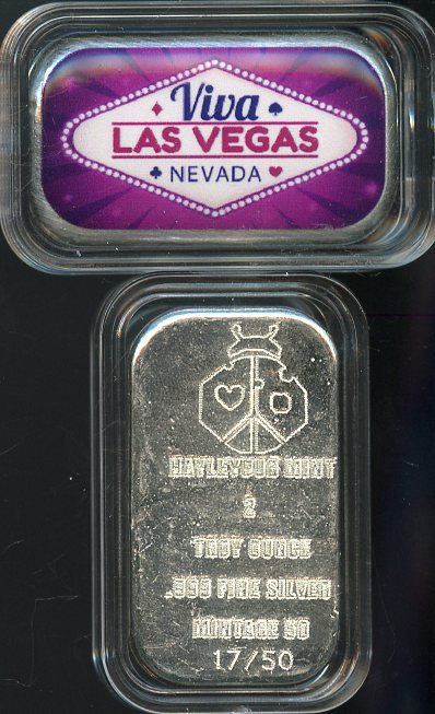 2 oz. Hayleybug Colored Viva Las Vegas Show Bar .999 fine Silver ltd 50