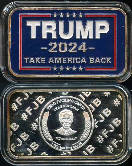 1 OZ. TRUMP 2024 Take America Back colorized .999 Fine Silver bar