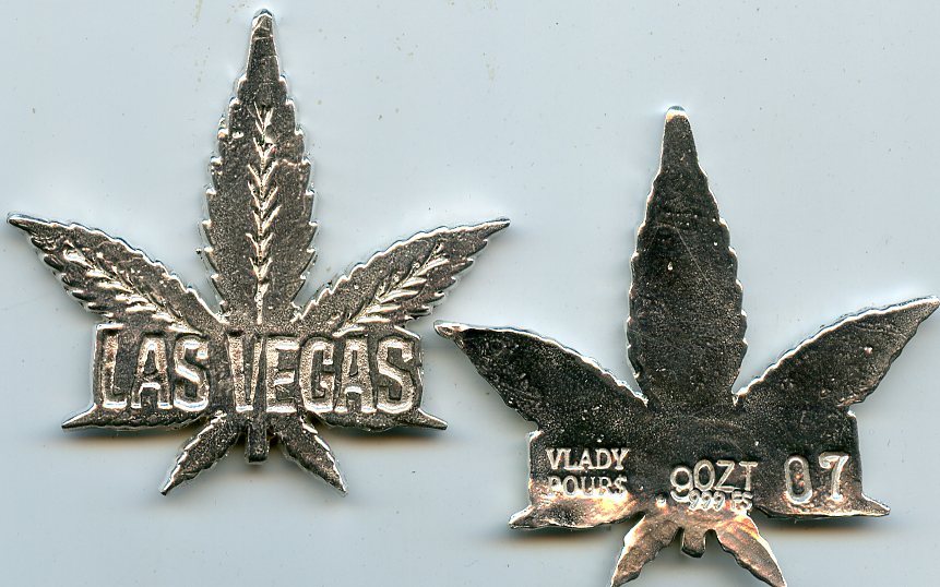 .9 OZ Vlady Pours 420 Las Vegas Pot Leaf #7 .999 Fine Silver