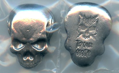 1oz Demon Skull Antiqued Reckless Metals .999 Fine Silver 