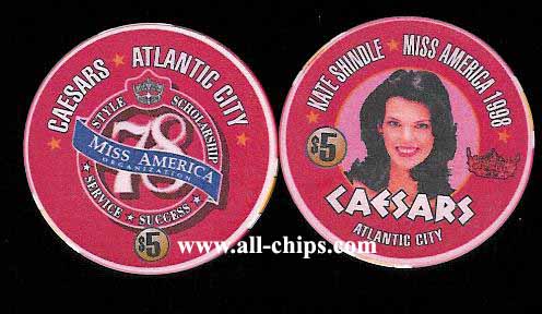CAE-5ab $5 1998 Caesars Miss America Kate Shindle 