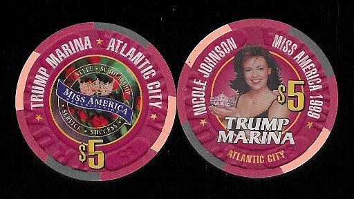 MAR-5f $5 1999 Trump Marina Miss America Nicole Johnson 