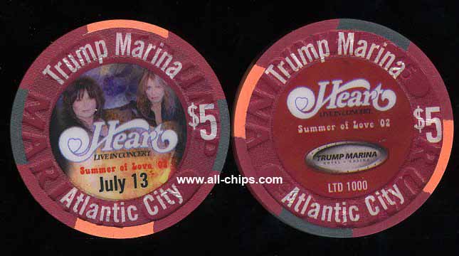 MAR-5v $5 Trump Marina Heart Summer of love July 13 2002