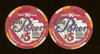 TAJ-5b and 5c $5 Taj mahal both color Variations Light and Dark Purple Poker/ Simulcasting You Get 2