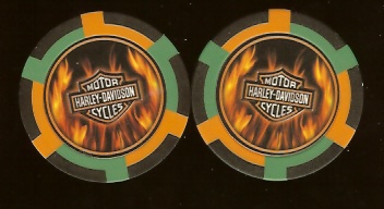 Harley Davidson Fantasy Chip Green Orange Sheild same both sides as shown