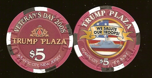 TPP-5ak $5 Trump Plaza Veterans Day We supprot our Troops Ship (Navy)