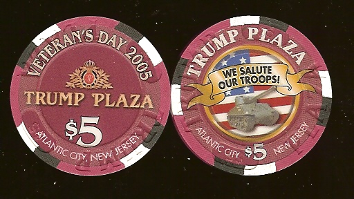 TPP-5aj $5 Trump Plaza Veterans Day We supprot our Troops Tank (Marines)
