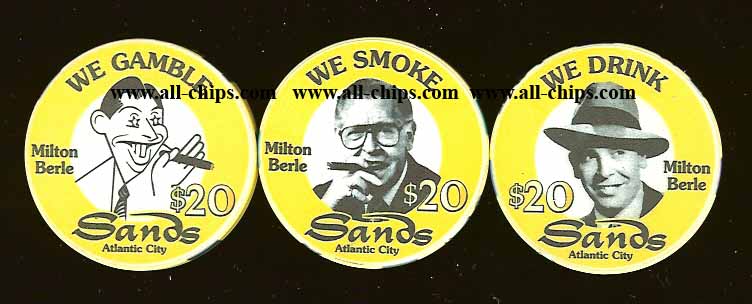SAN-20b,c,d Milton Berle We Drink We Smoke We Gamble 3 chip Stacker Set