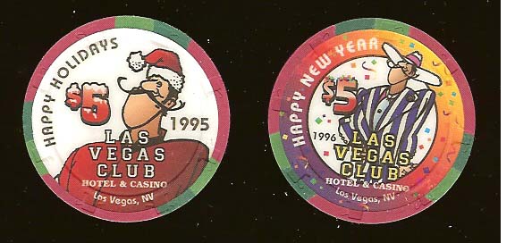 $5 Las Vegas Club Happy Holidays 1995 Happy New Year 1996