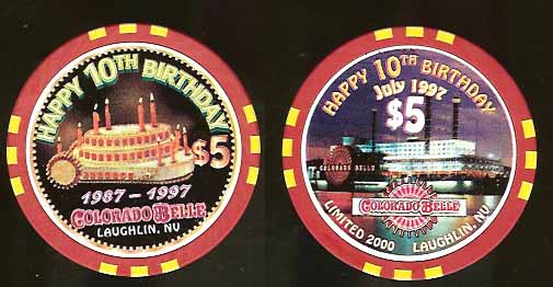 $5 Colorado Belle Happy 10th Birthday 1987 - 1997