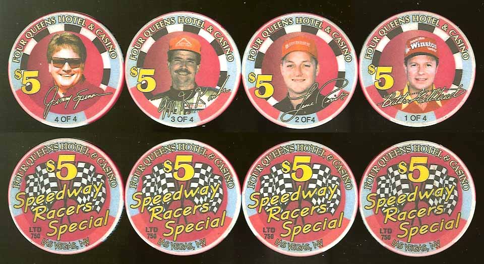 $5 Four Queens Speedway Racers Special 4 Chip Stacker Set