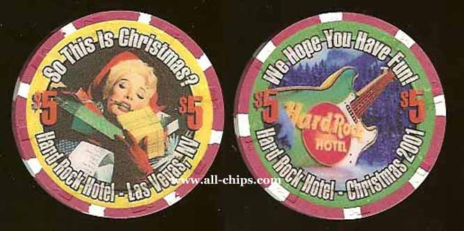 $5 Christmas 2001 Hard Rock Las Vegas Casino Chip