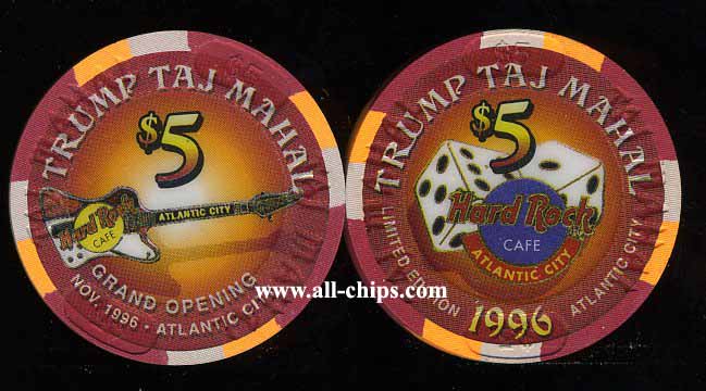 TAJ-5k $5 Taj Mahal Hard Rock Grand Opening 1996