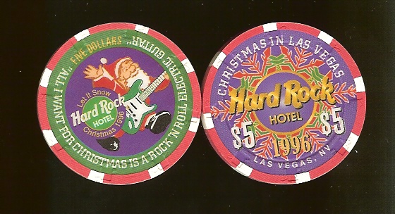 $5 Christmas 1996 Hard Rock Las Vegas Casino Chip