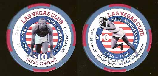 $10 Las Vegas Club 60th Anniversary Jesse Owens 1936 - 1996